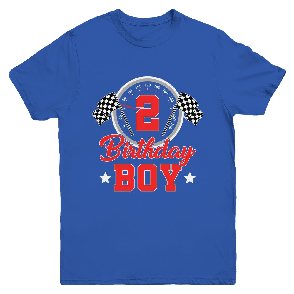 2nd Birthday Boy Race Car Birthday Racing Car Flag Youth Shirt | teecentury