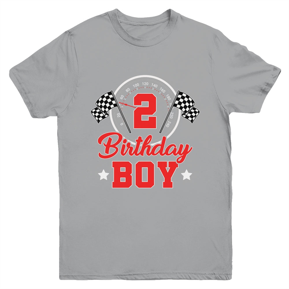 2nd Birthday Boy Race Car Birthday Racing Car Flag Youth Shirt | teecentury