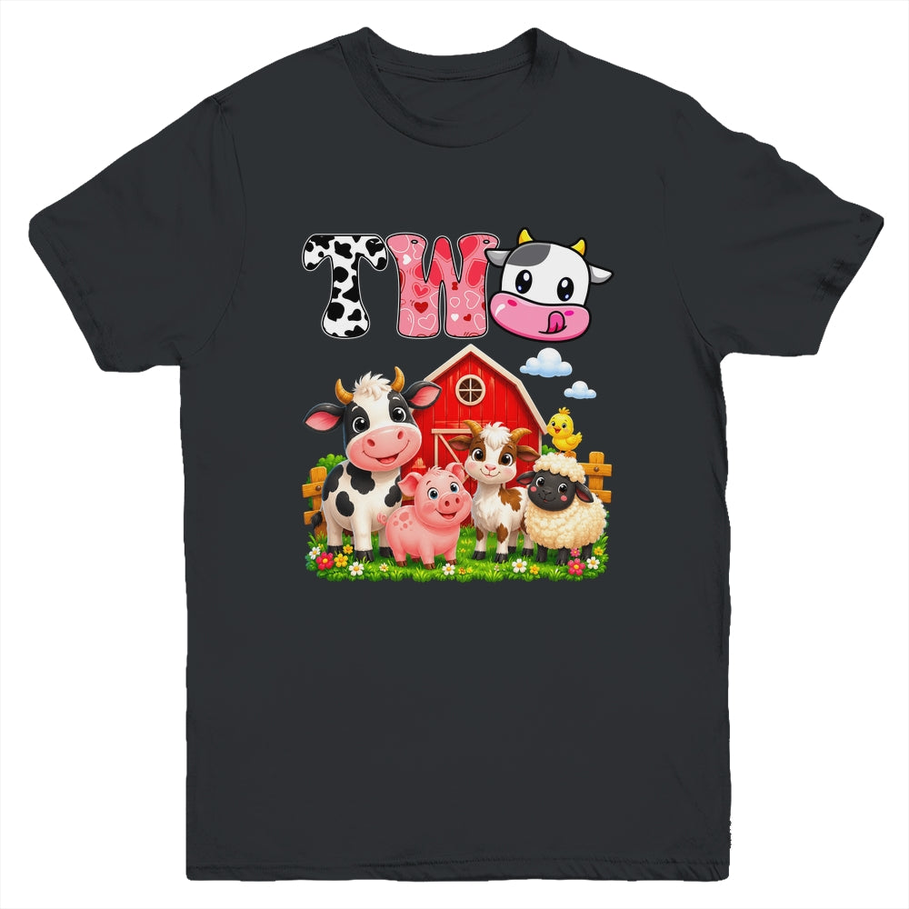 2nd Birthday Two Years Old Farm Theme Party Cow Birthday Youth Shirt | teecentury