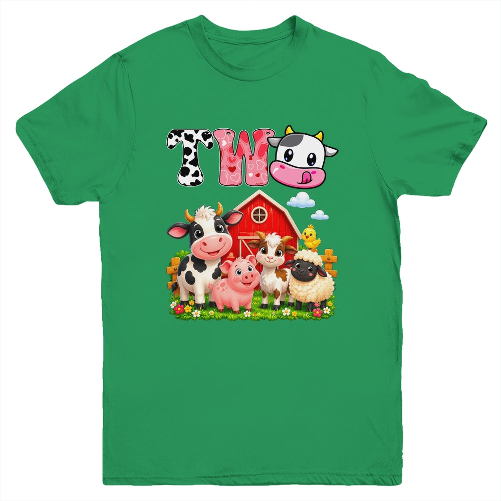 2nd Birthday Two Years Old Farm Theme Party Cow Birthday Youth Shirt | teecentury
