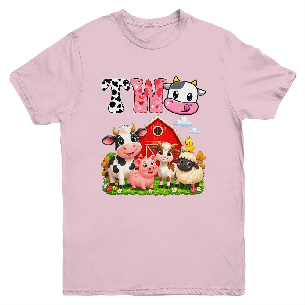 2nd Birthday Two Years Old Farm Theme Party Cow Birthday Youth Shirt | teecentury