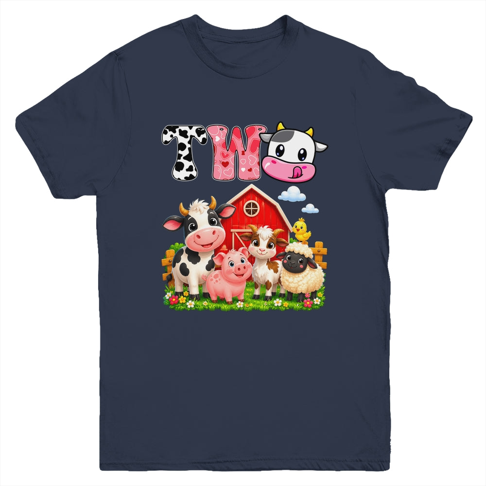 2nd Birthday Two Years Old Farm Theme Party Cow Birthday Youth Shirt | teecentury