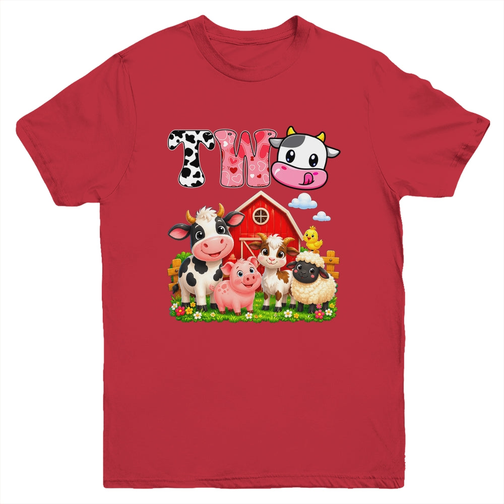 2nd Birthday Two Years Old Farm Theme Party Cow Birthday Youth Shirt | teecentury