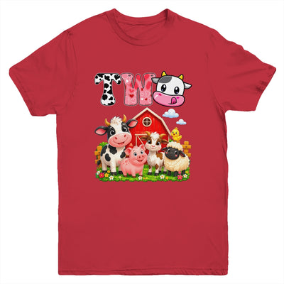 2nd Birthday Two Years Old Farm Theme Party Cow Birthday Youth Shirt | teecentury