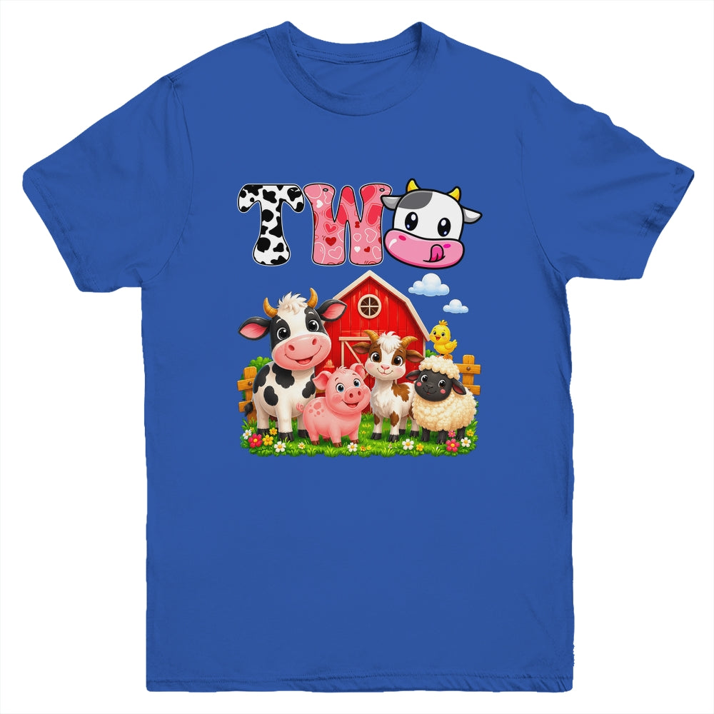 2nd Birthday Two Years Old Farm Theme Party Cow Birthday Youth Shirt | teecentury