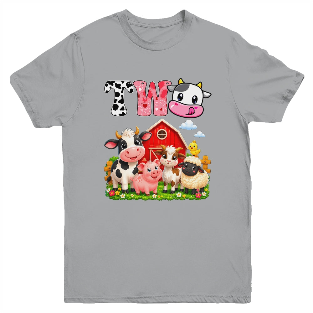 2nd Birthday Two Years Old Farm Theme Party Cow Birthday Youth Shirt | teecentury