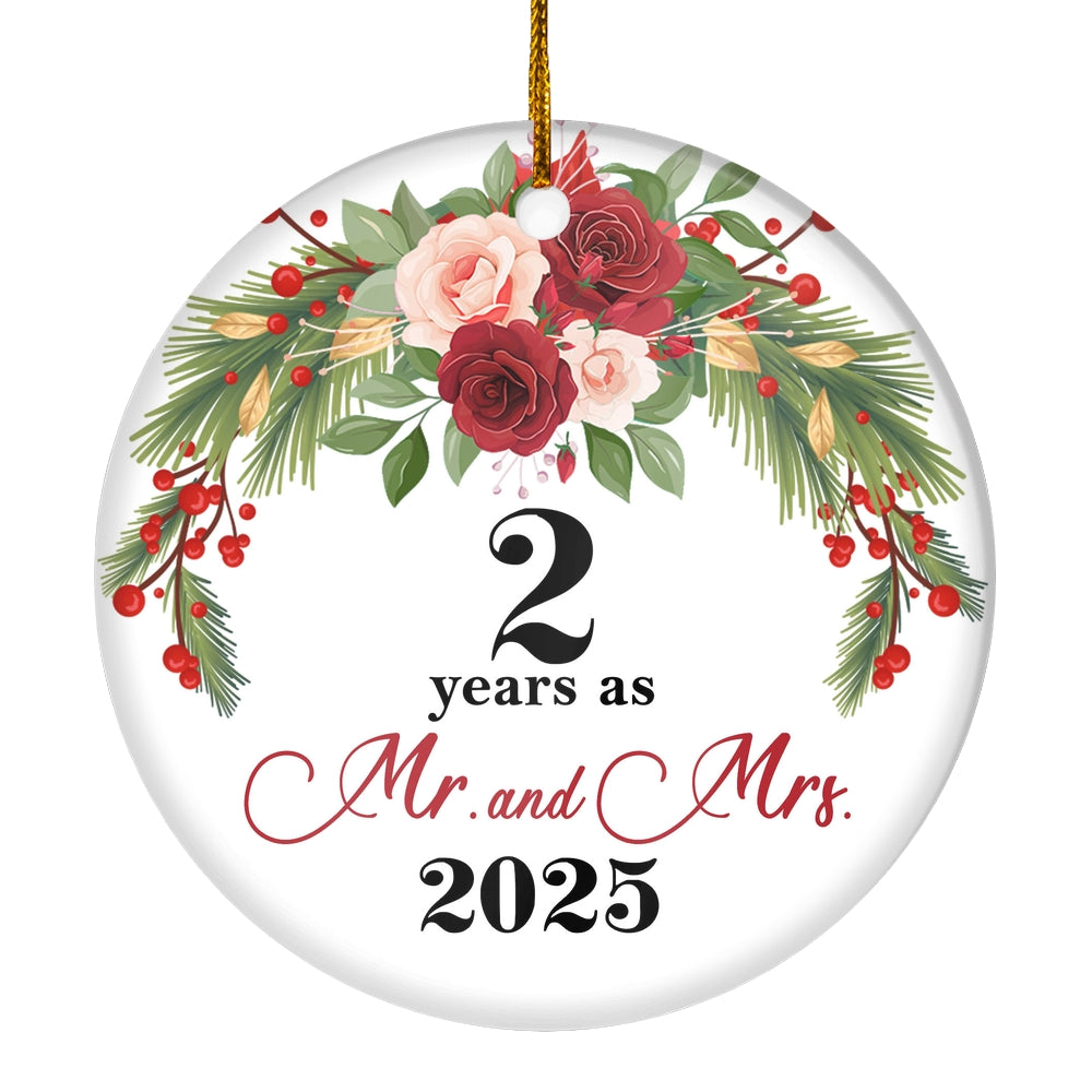 2nd Wedding Anniversary 2 Years As Mr & Mrs 2025 Christmas Ornaments Gifts For Couples Husband Wife Holiday Decoration Christmas Tree Ornament | teecentury