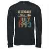30 Years Old Legendary Since July 1993 30th Birthday Shirt & Hoodie | teecentury