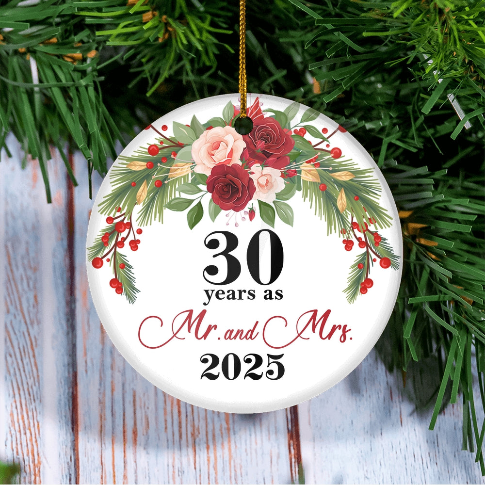 30th Wedding Anniversary 30 Years As Mr & Mrs 2025 Christmas Ornaments Gifts For Couples Husband Wife Holiday Decoration Christmas Tree Ornament | teecentury