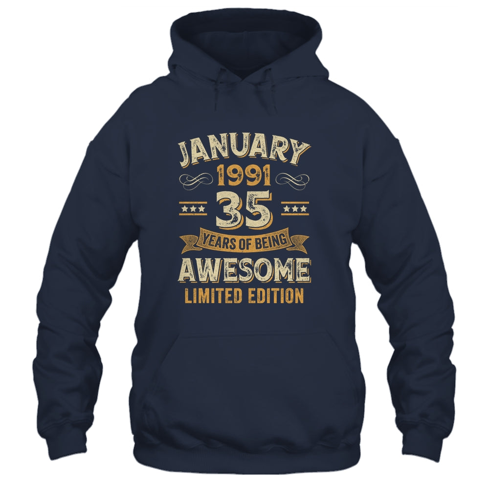 35 Years Awesome Vintage January 1991 35th Birthday Shirt & Hoodie | teecentury