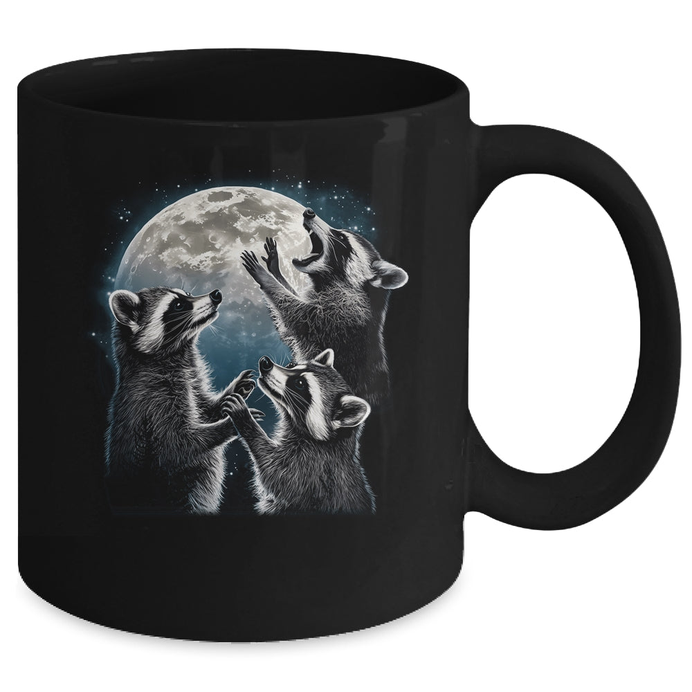 3 Racoon Moon Howling Racoon Head Funny Racoons Men Women Mug | teecentury
