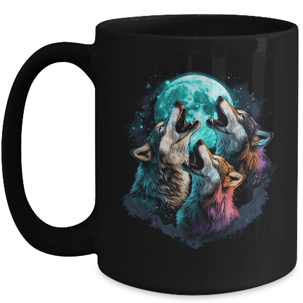 3 Wolf Moon Howling Wolf Head Funny Wolves For Men Women Mug | teecentury