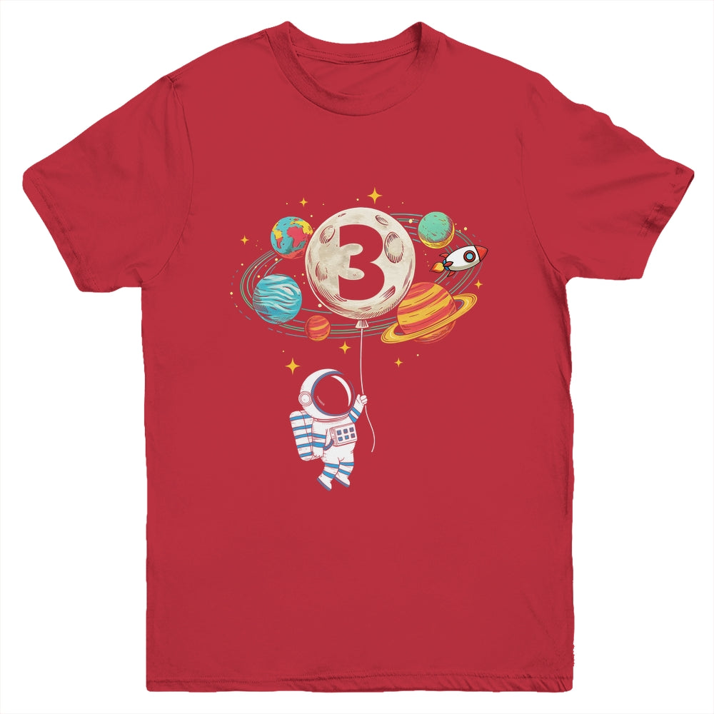 3 Years Old Birthday Boy Astronaut Space 3rd Birthday Youth Shirt | teecentury