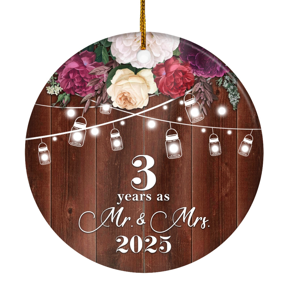 3rd Anniversary Wedding Ornament 3 Years As Mr and Mrs For Couples Christmas Husband Wife Married Wedding Gift Holiday Decoration Christmas Tree Ornament | teecentury