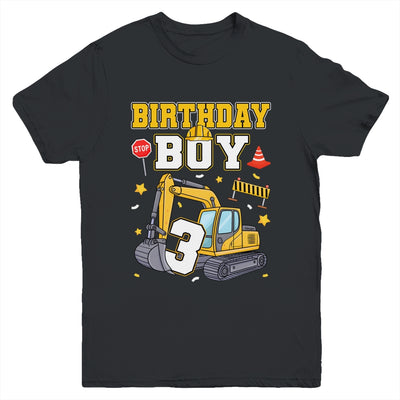 3rd Birthday Boy 3 Years Old Excavator Three Decorations Youth Shirt | teecentury