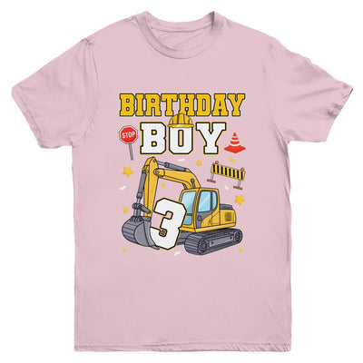 3rd Birthday Boy 3 Years Old Excavator Three Decorations Youth Shirt | teecentury