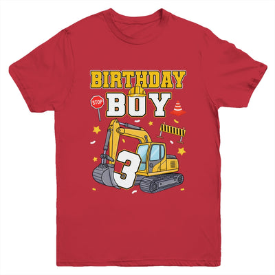 3rd Birthday Boy 3 Years Old Excavator Three Decorations Youth Shirt | teecentury