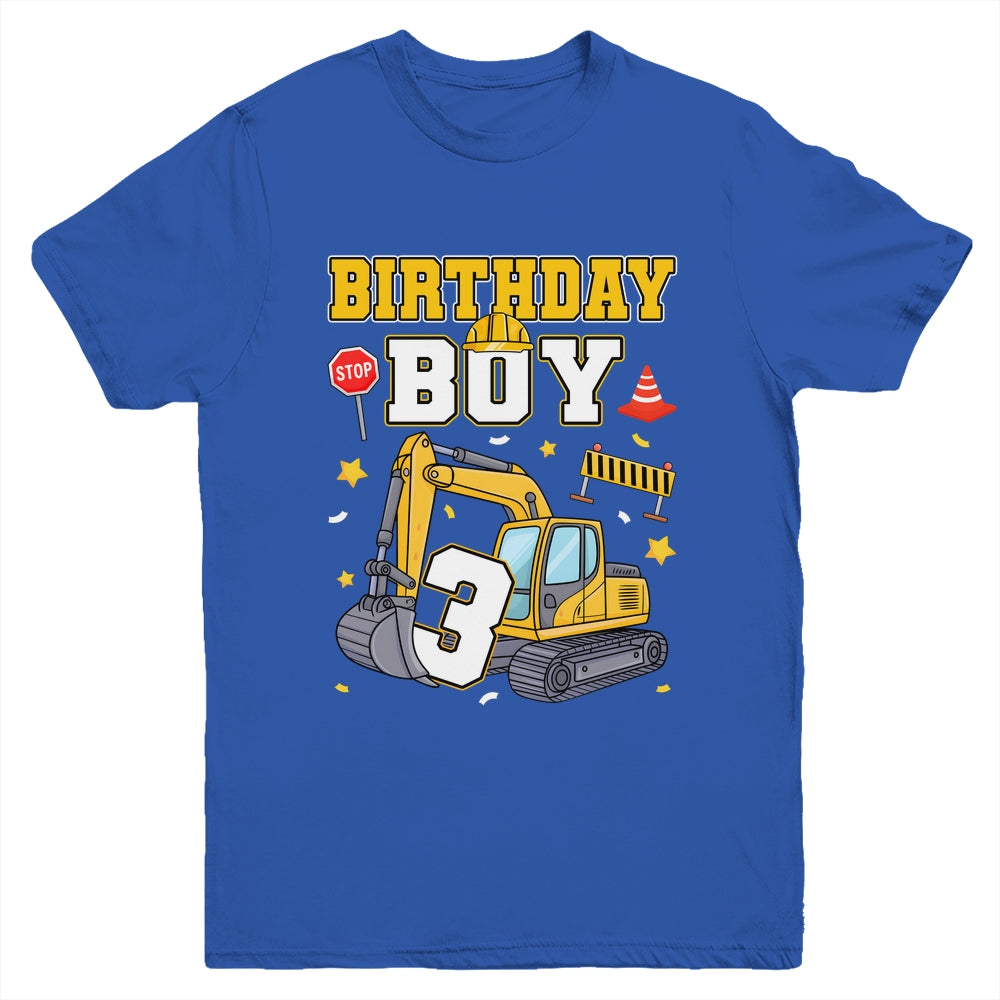 3rd Birthday Boy 3 Years Old Excavator Three Decorations Youth Shirt | teecentury