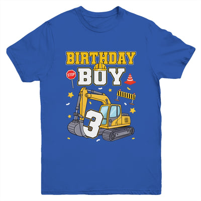 3rd Birthday Boy 3 Years Old Excavator Three Decorations Youth Shirt | teecentury