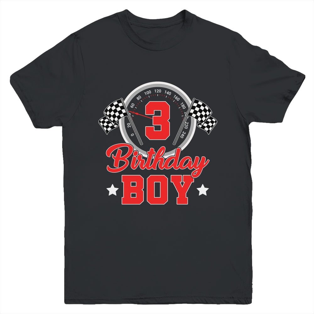 3rd Birthday Boy Race Car Birthday Racing Car Flag Youth Shirt | teecentury
