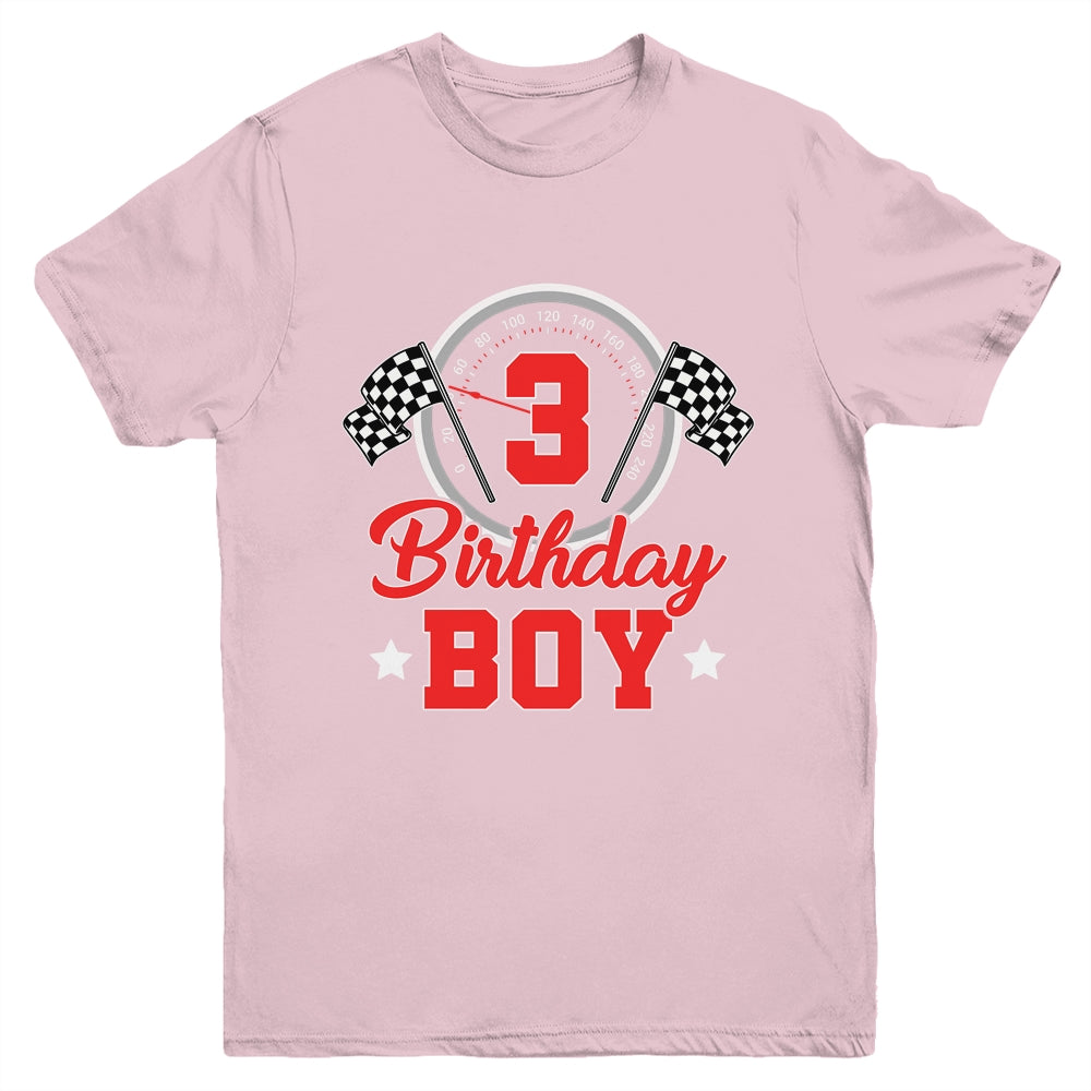 3rd Birthday Boy Race Car Birthday Racing Car Flag Youth Shirt | teecentury