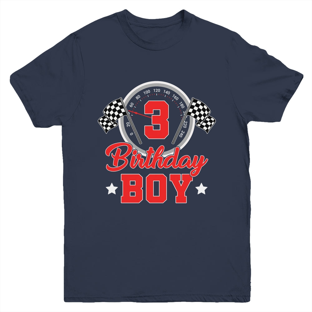 3rd Birthday Boy Race Car Birthday Racing Car Flag Youth Shirt | teecentury