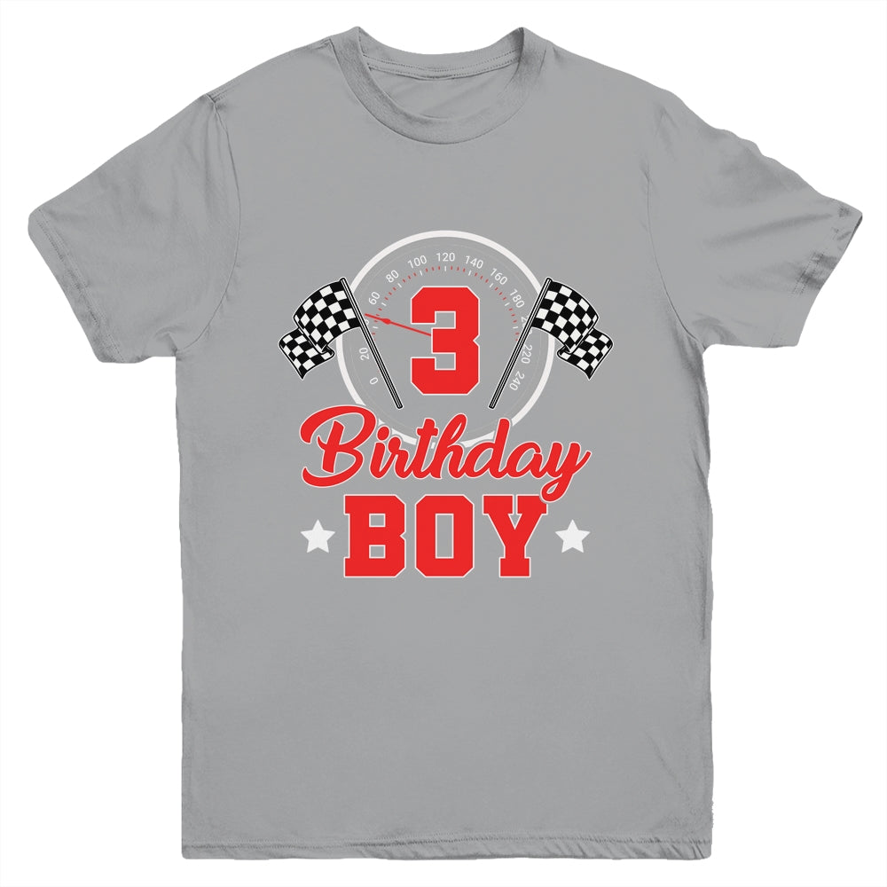 3rd Birthday Boy Race Car Birthday Racing Car Flag Youth Shirt | teecentury
