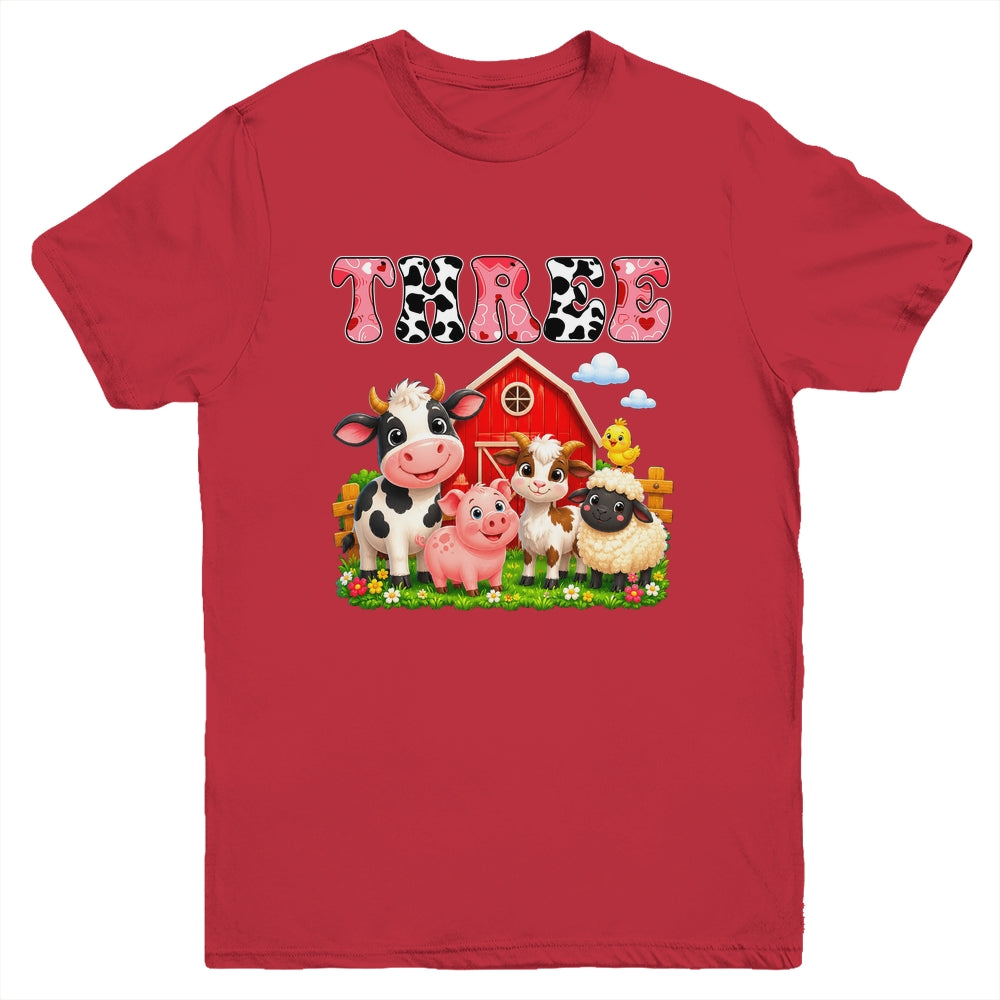 3rd Birthday Two Years Old Farm Theme Party Cow Birthday Youth Shirt | teecentury