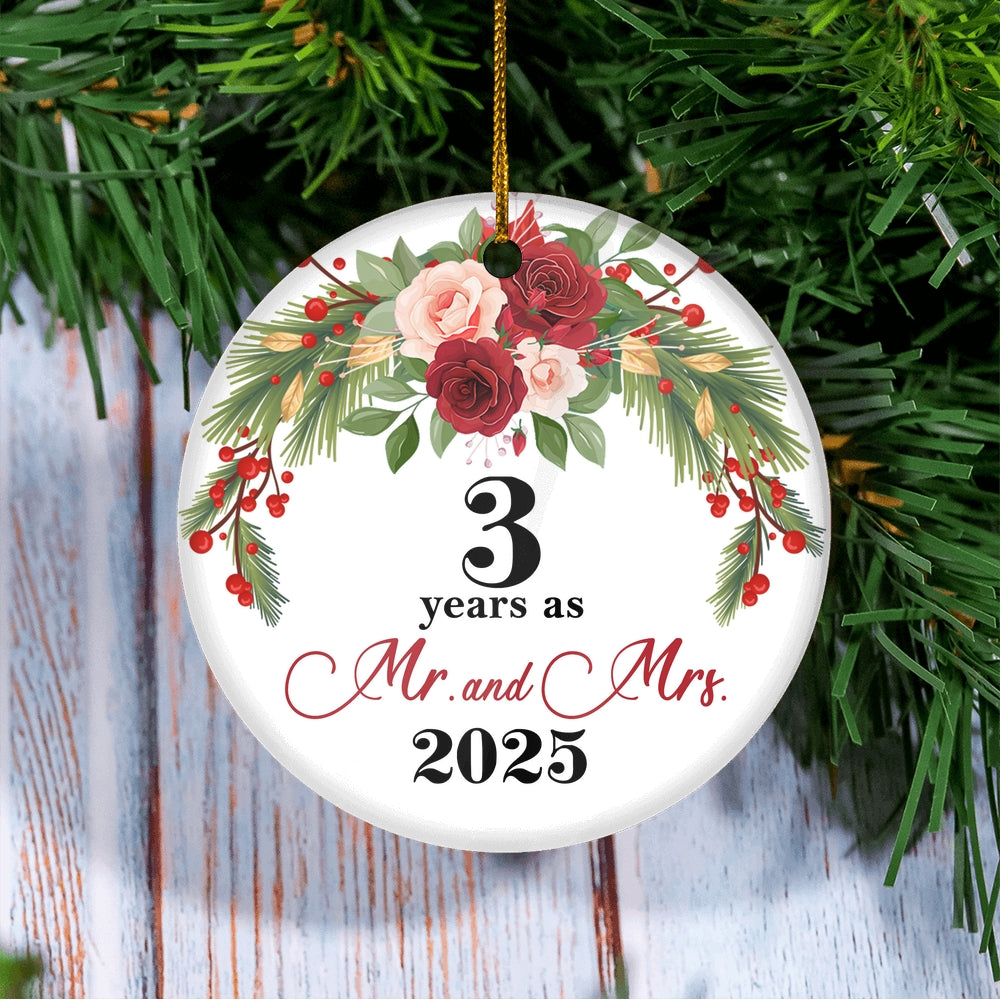 3rd Wedding Anniversary 3 Years As Mr & Mrs 2025 Christmas Ornaments Gifts For Couples Husband Wife Holiday Decoration Christmas Tree Ornament | teecentury