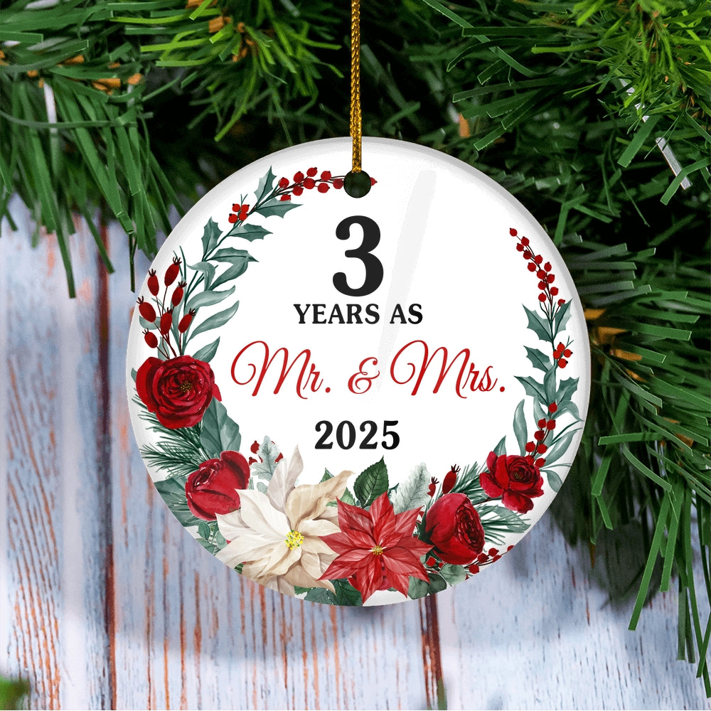 3rd Wedding Anniversary Ornament Married 3 Years As Mr and Mrs For Couples Christmas Husband Wife Wedding Gift Holiday Decoration Christmas Tree Ornament | teecentury
