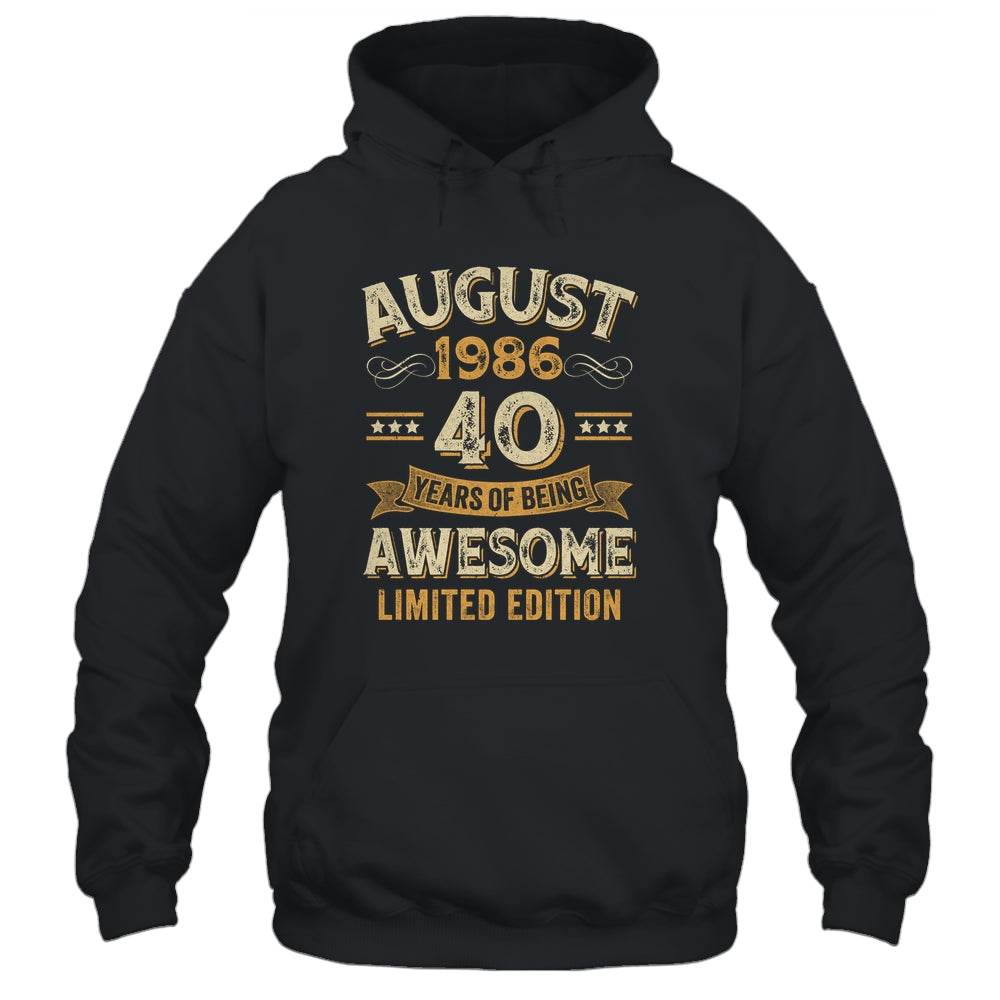 40 Years Awesome Vintage August 1986 40th Birthday Shirt & Hoodie | teecentury