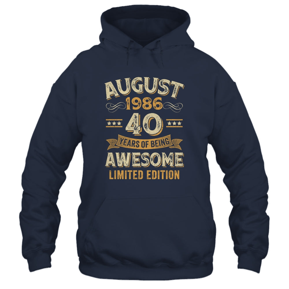 40 Years Awesome Vintage August 1986 40th Birthday Shirt & Hoodie | teecentury