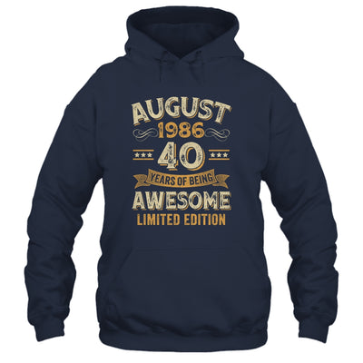 40 Years Awesome Vintage August 1986 40th Birthday Shirt & Hoodie | teecentury