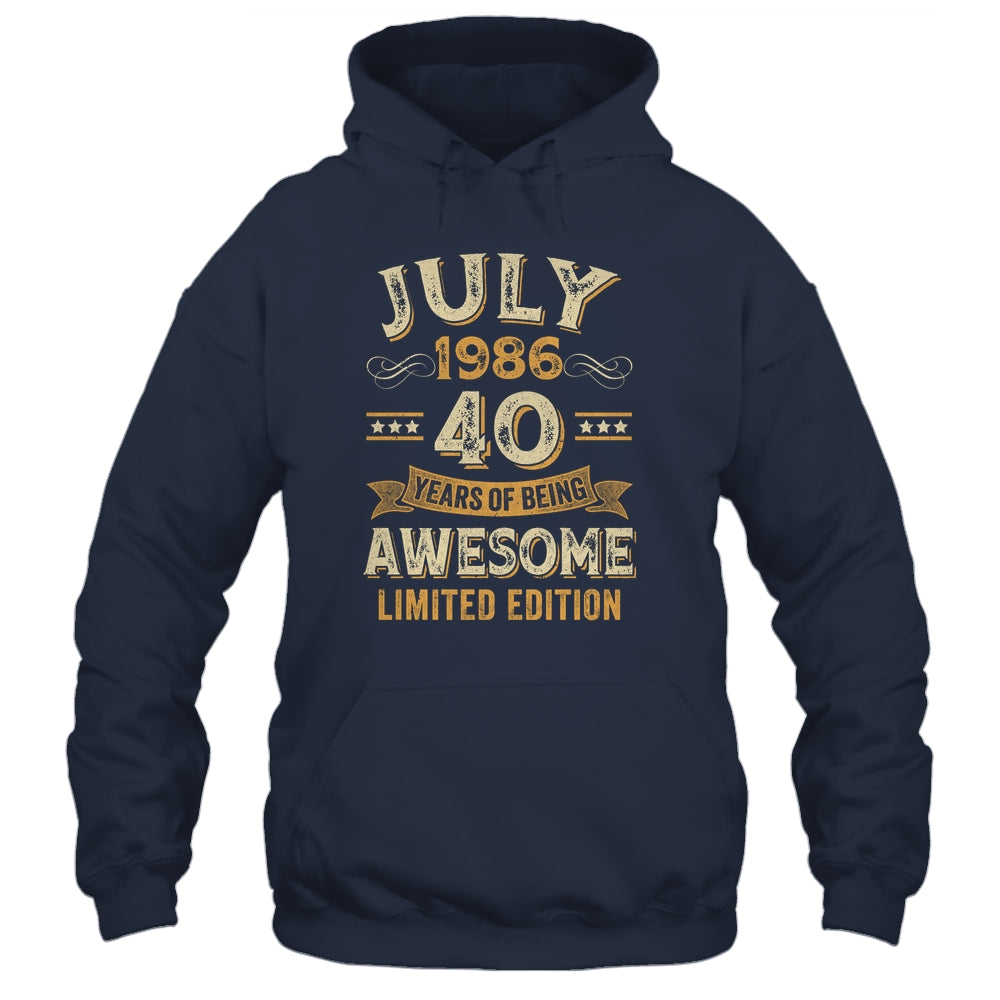 40 Years Awesome Vintage July 1986 40th Birthday Shirt & Hoodie | teecentury