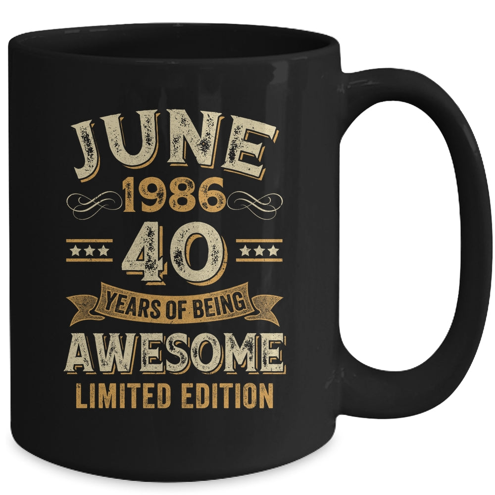 40 Years Awesome Vintage June 1986 40th Birthday Mug | teecentury
