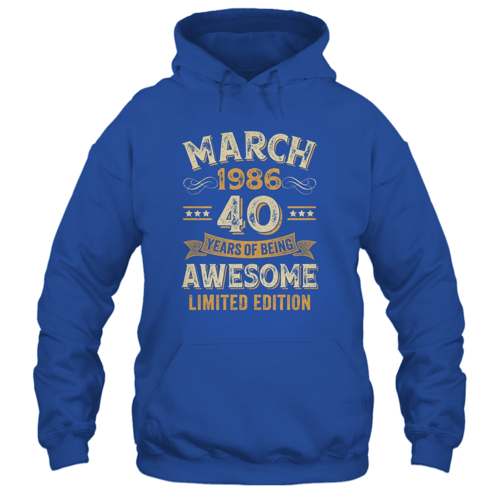 40 Years Awesome Vintage March 1986 40th Birthday Shirt & Hoodie | teecentury
