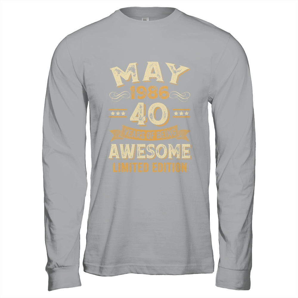 40 Years Awesome Vintage May 1986 40th Birthday Shirt & Hoodie | teecentury