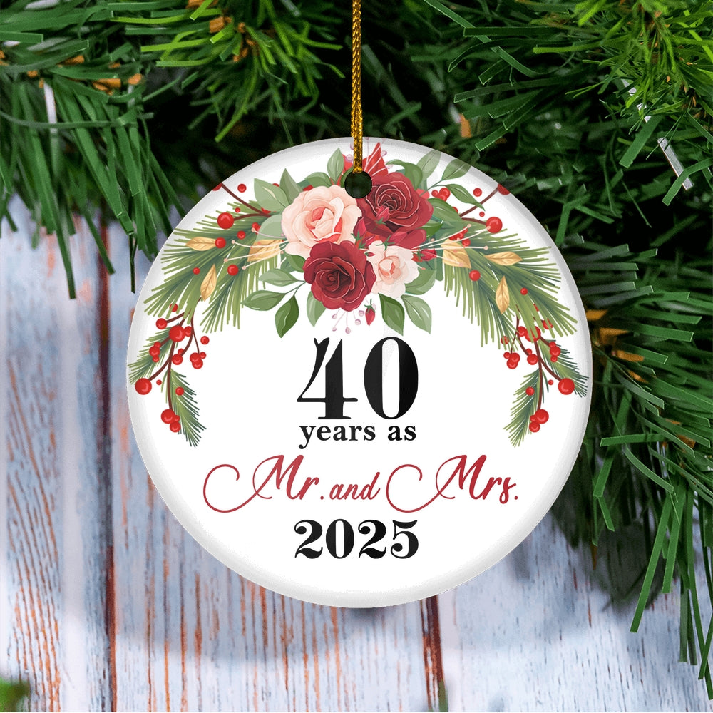 40th Wedding Anniversary 40 Years As Mr & Mrs 2025 Christmas Ornaments Gifts For Couples Husband Wife Holiday Decoration Christmas Tree Ornament | teecentury