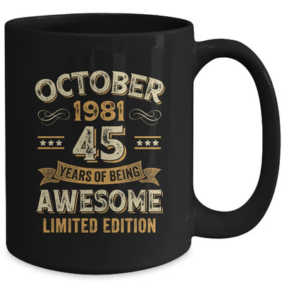 45 Years Awesome Vintage October 1981 45th Birthday Mug | teecentury