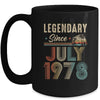 45 Years Old Legendary Since July 1978 45th Birthday Mug | teecentury