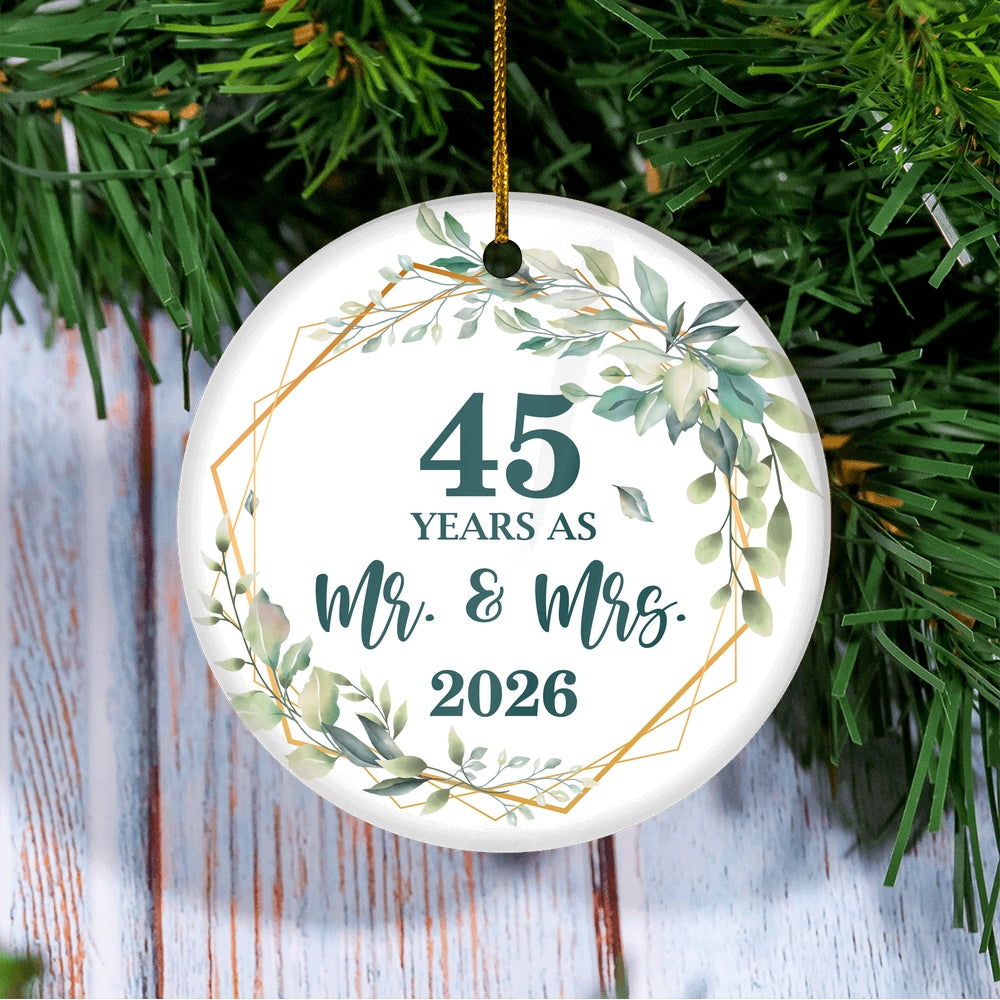 45th Anniversary Wedding Ornament Married 45 Years As Mr and Mrs For Couples Christmas Husband Wife Wedding Gift Holiday Decoration Christmas Tree Ornament | teecentury