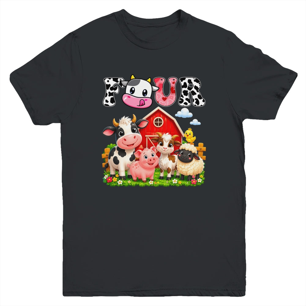 4Th Birthday Two Years Old Farm Theme Party Cow Birthday Youth Shirt | teecentury