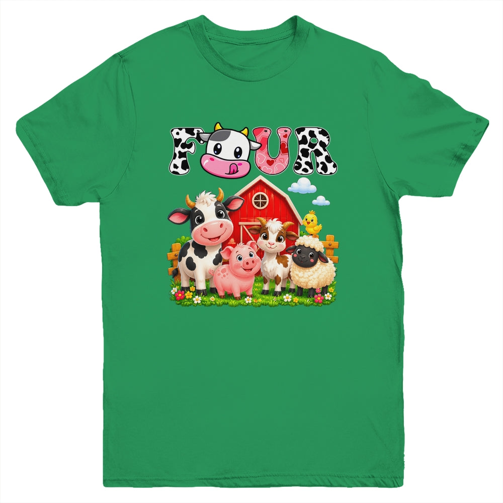 4Th Birthday Two Years Old Farm Theme Party Cow Birthday Youth Shirt | teecentury