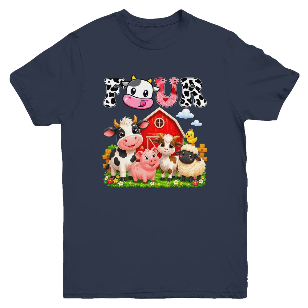4Th Birthday Two Years Old Farm Theme Party Cow Birthday Youth Shirt | teecentury