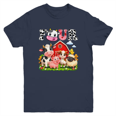 4Th Birthday Two Years Old Farm Theme Party Cow Birthday Youth Shirt | teecentury