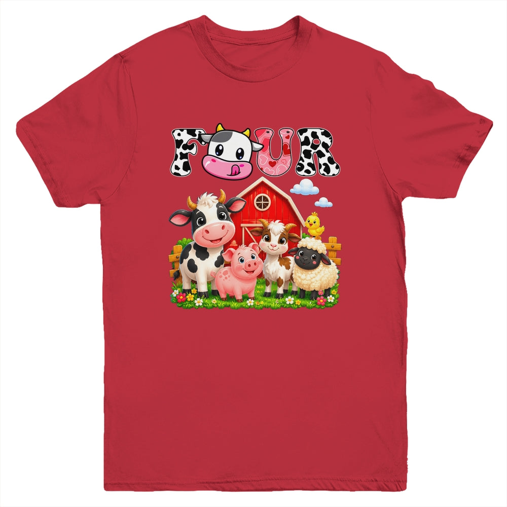 4Th Birthday Two Years Old Farm Theme Party Cow Birthday Youth Shirt | teecentury