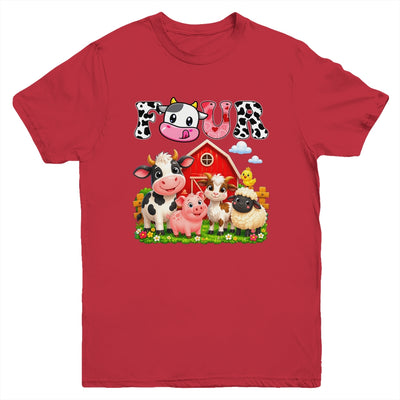4Th Birthday Two Years Old Farm Theme Party Cow Birthday Youth Shirt | teecentury