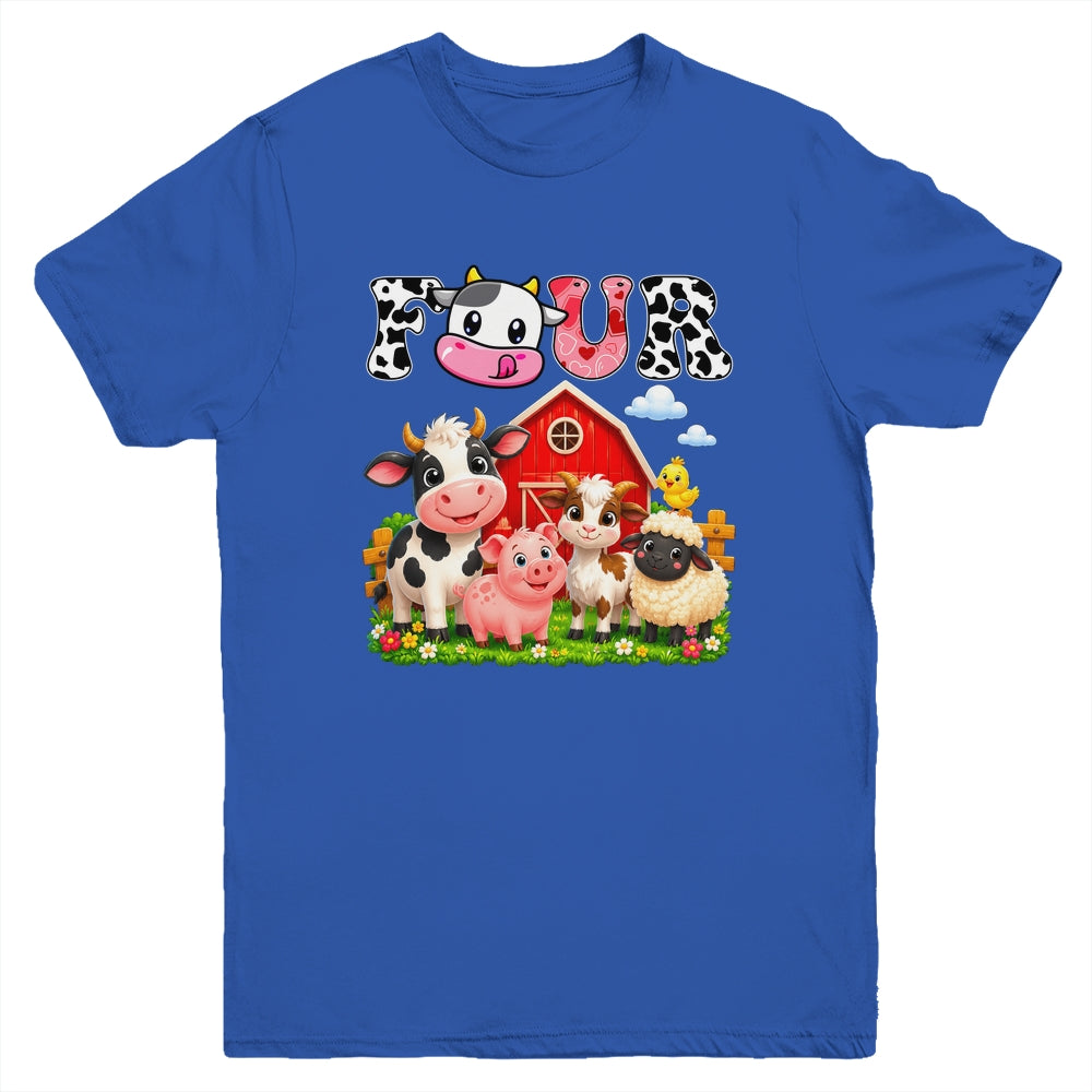 4Th Birthday Two Years Old Farm Theme Party Cow Birthday Youth Shirt | teecentury