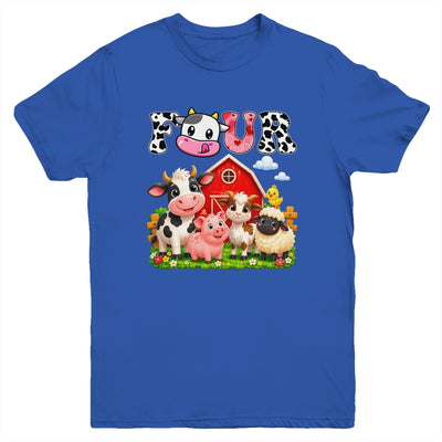 4Th Birthday Two Years Old Farm Theme Party Cow Birthday Youth Shirt | teecentury