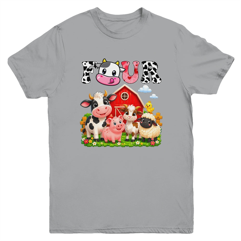 4Th Birthday Two Years Old Farm Theme Party Cow Birthday Youth Shirt | teecentury